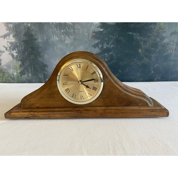 Working Wood Mantel Clock, Roman Numerals, Quartz, 12" Wide - Picture 1 of 8